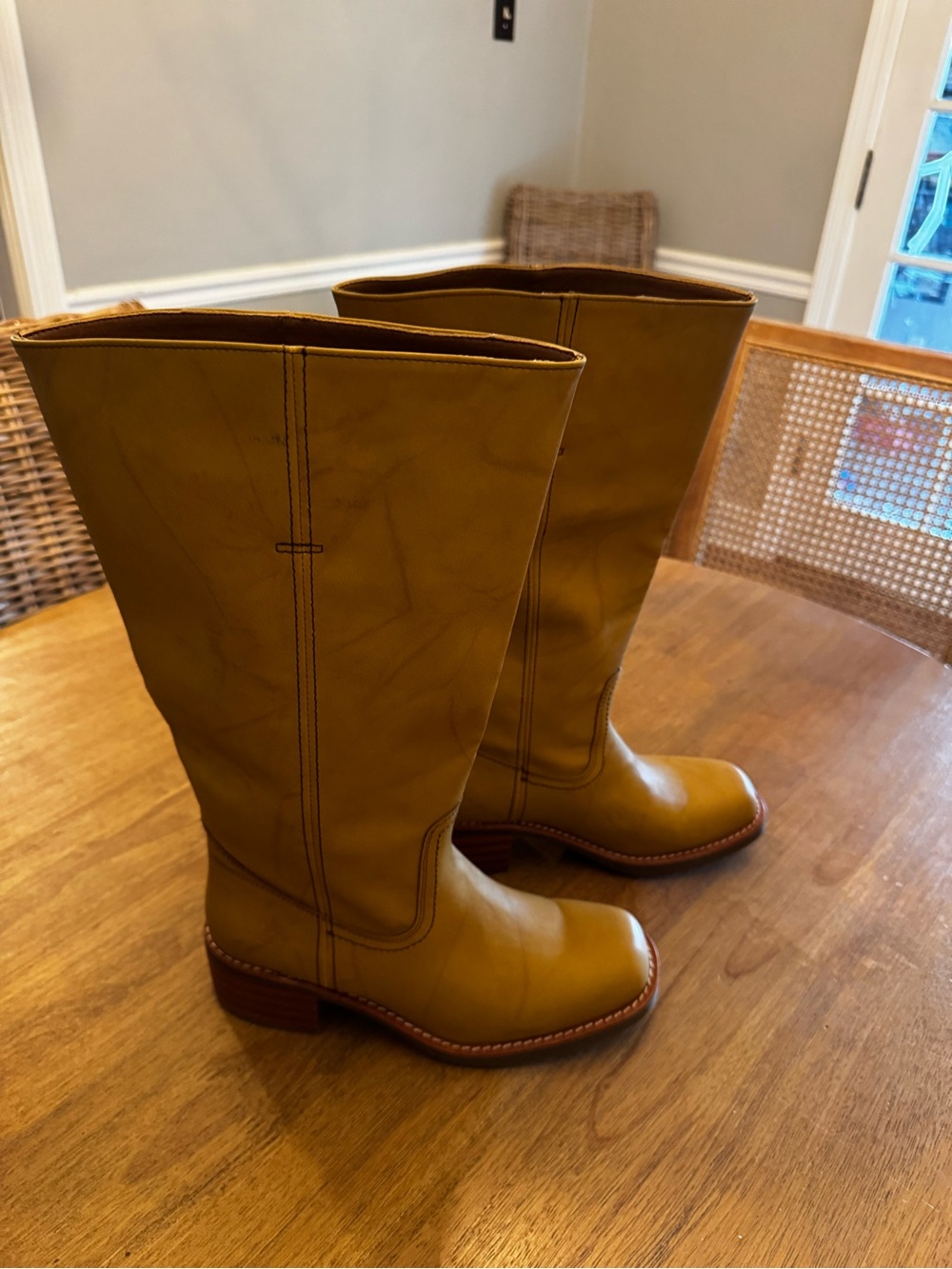 FRYE AND CO. mustard yellow leather heeled boots